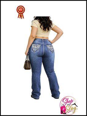 Plus Size High Waisted Bell Bottom Jeans Boot Cut Stretchy Curvy Flare Denim